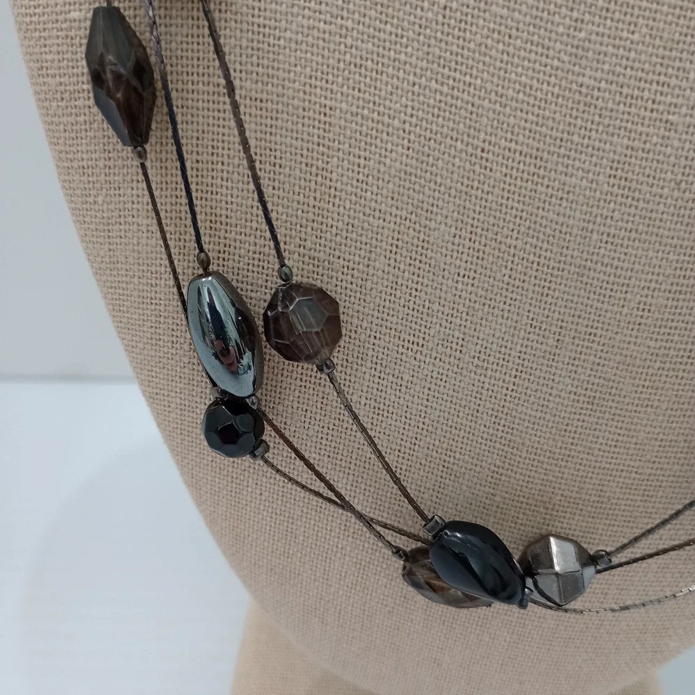 Premier Designs Multi Strand Beaded Necklace Gunmetal Brown‎ Black 20